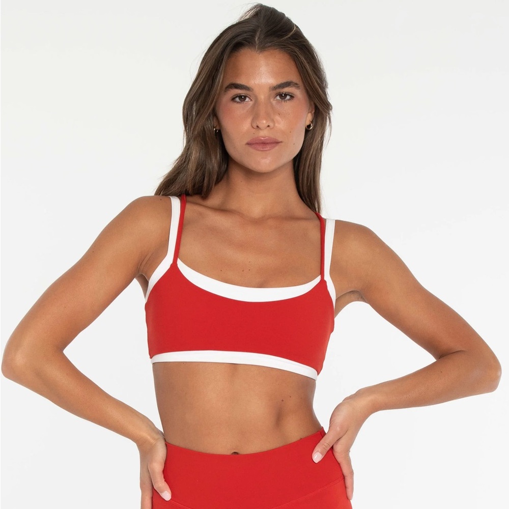 Cherry Red and White layered FORM Activewear Sports Bra | S